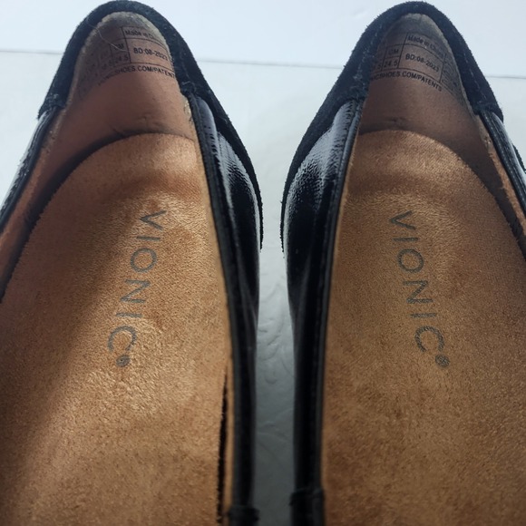 Vionic Kensley Black Patent Leather Suede Loafer Shoes Women Size 8 Office Chic - Picture 8 of 10